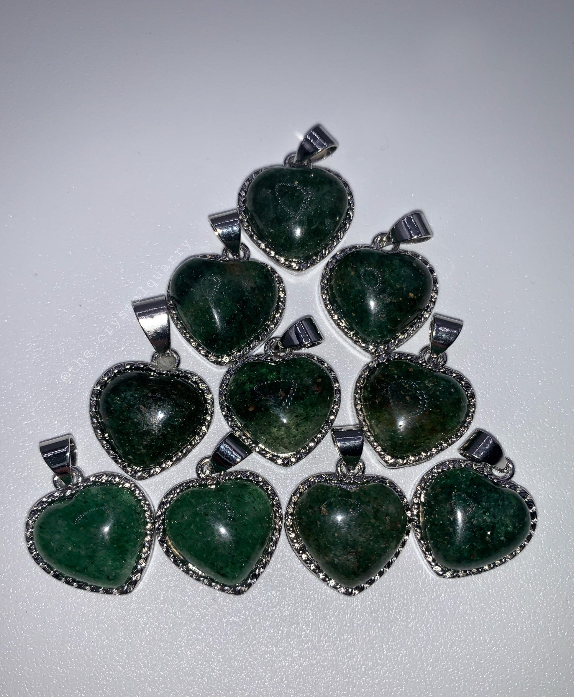 Bold Olive Drab Green Rock Necklace Jasper Heart Sterling Crystal