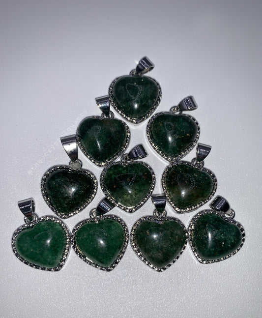 Green Strawberry Quartz Heart Pendant Necklace